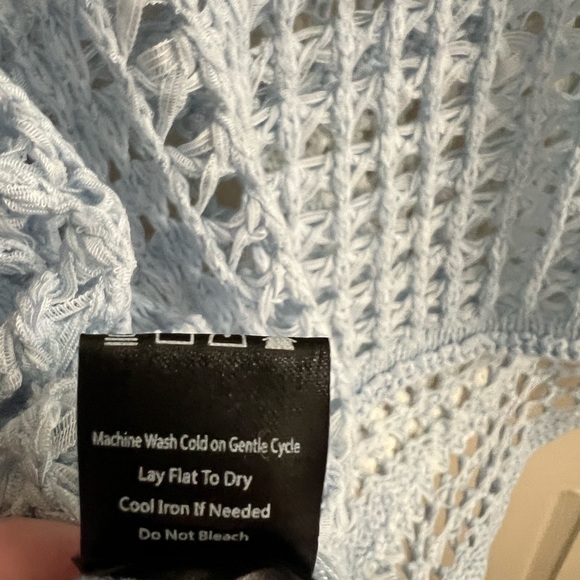 POL Blue V-Neck Crochet Front Pockets Hoodie Oversized Small - Picture 5 of 6